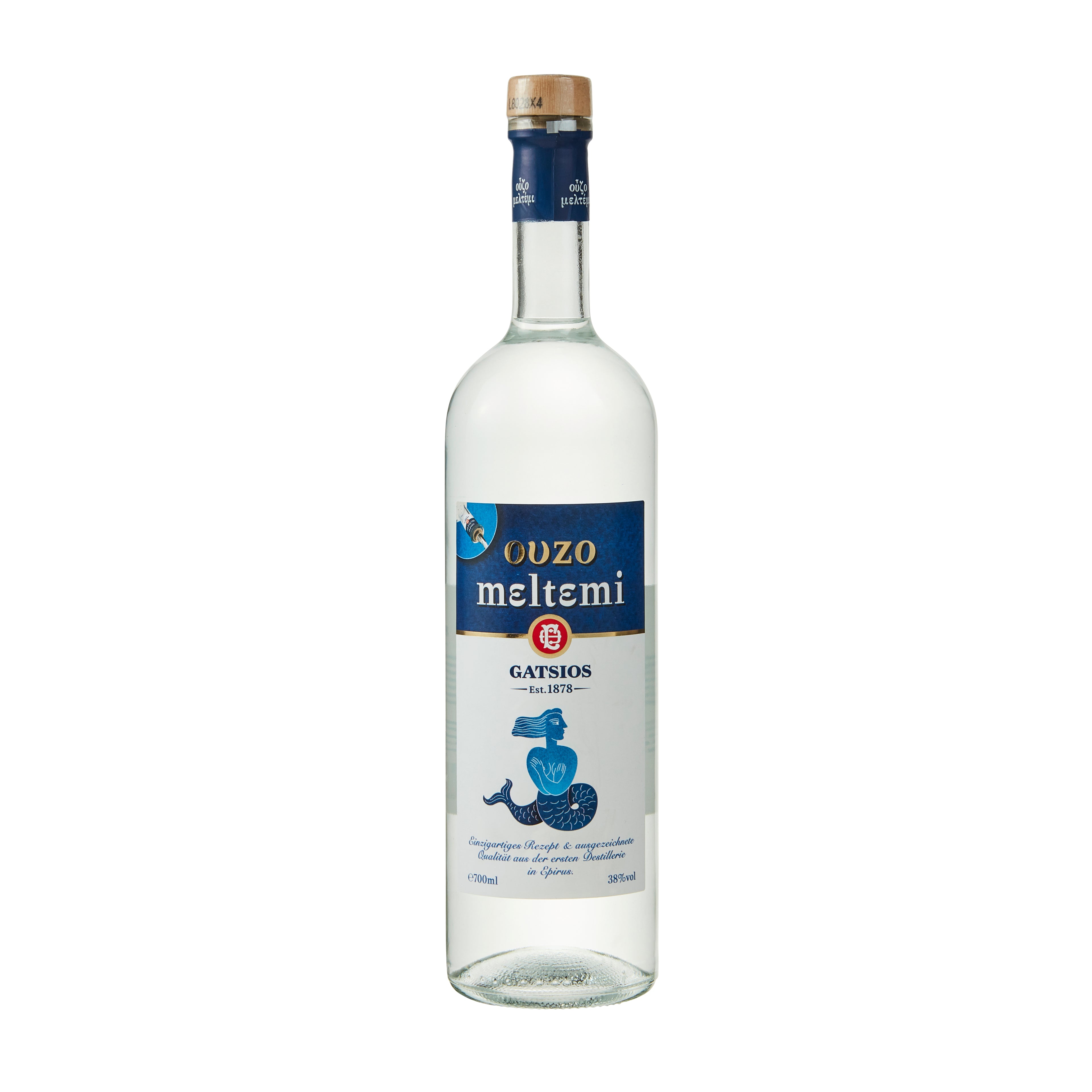 Ouzo Meltemi mit einem Glas Gatsios 0,7 l 40% Vol.