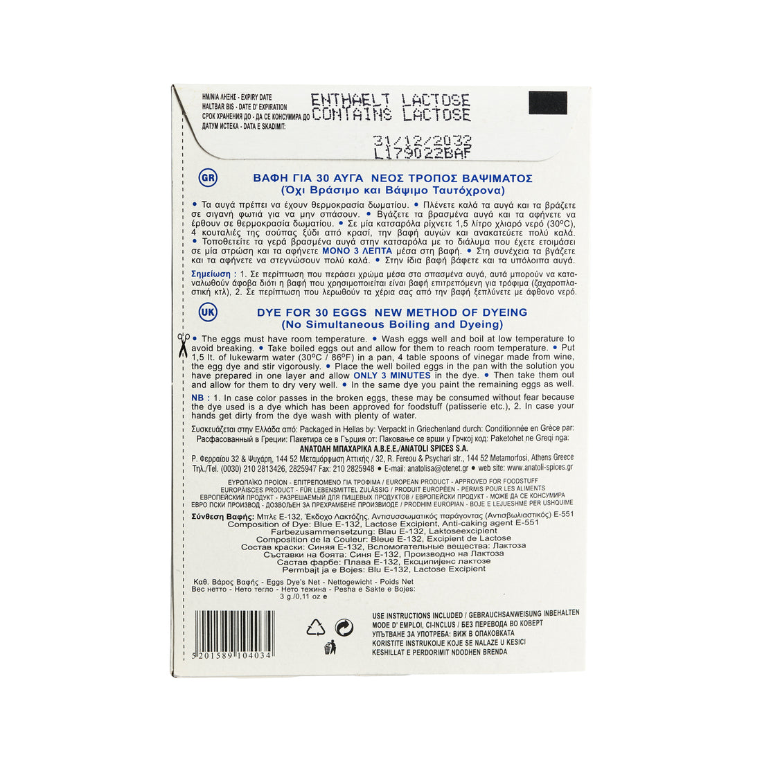 Anatoli blaue Eierfarbe 3 g