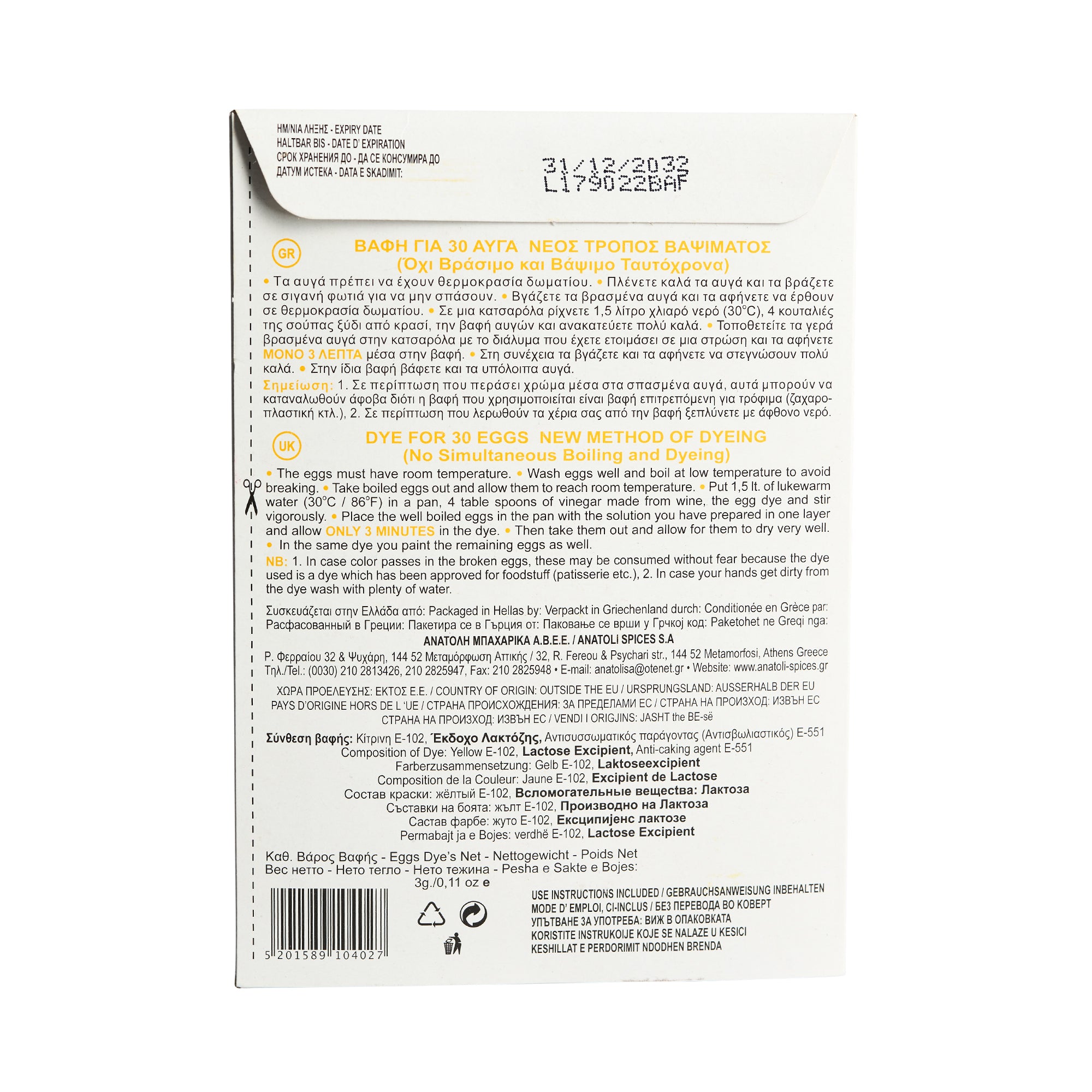 Anatoli gelbe Eierfarbe 3 g