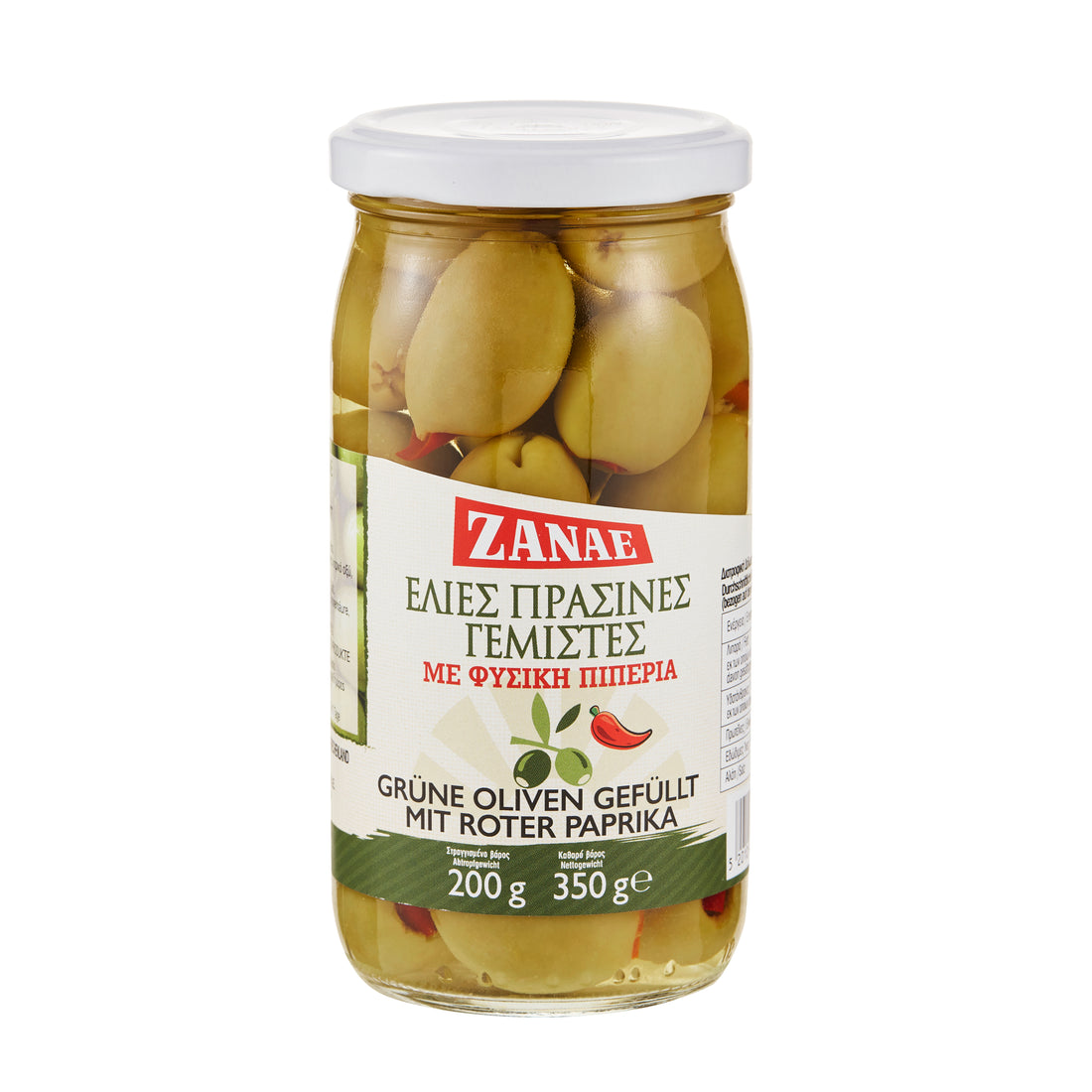 Grüne Oliven gefüllt mit Paprika Zanae 350 g