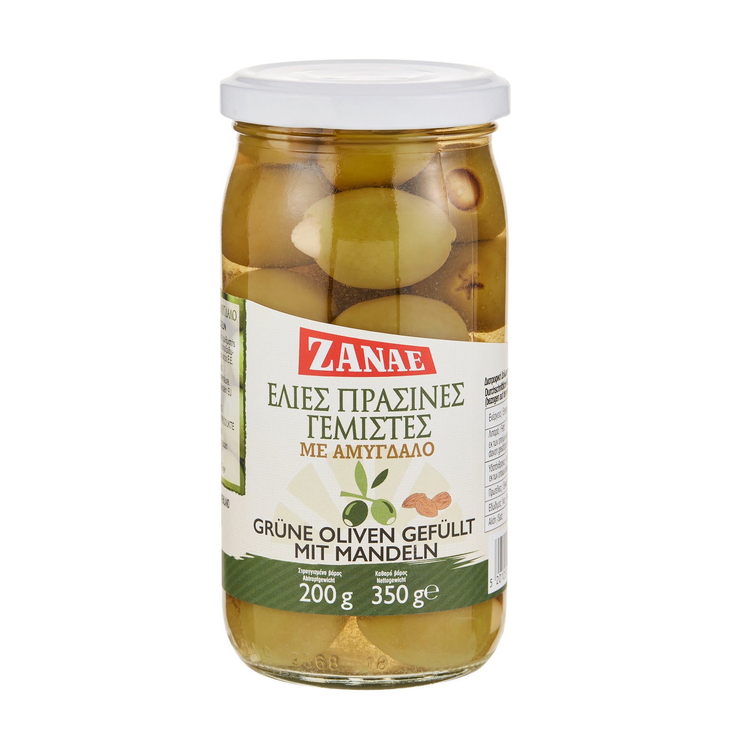 Grüne Oliven gefüllt mit Mandeln Zanae 350 g