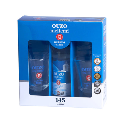 Ouzo Meltemi mit zwei Gläsern Gatsios 0,05