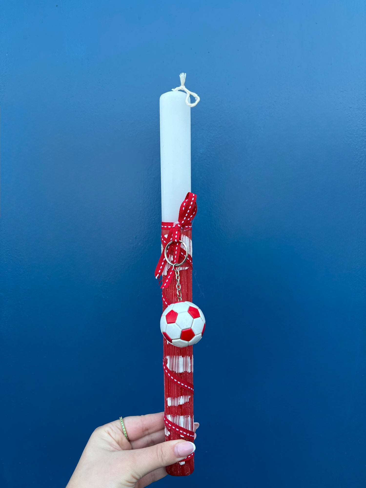 Osterkerze Fußball (Rot-Weiß)