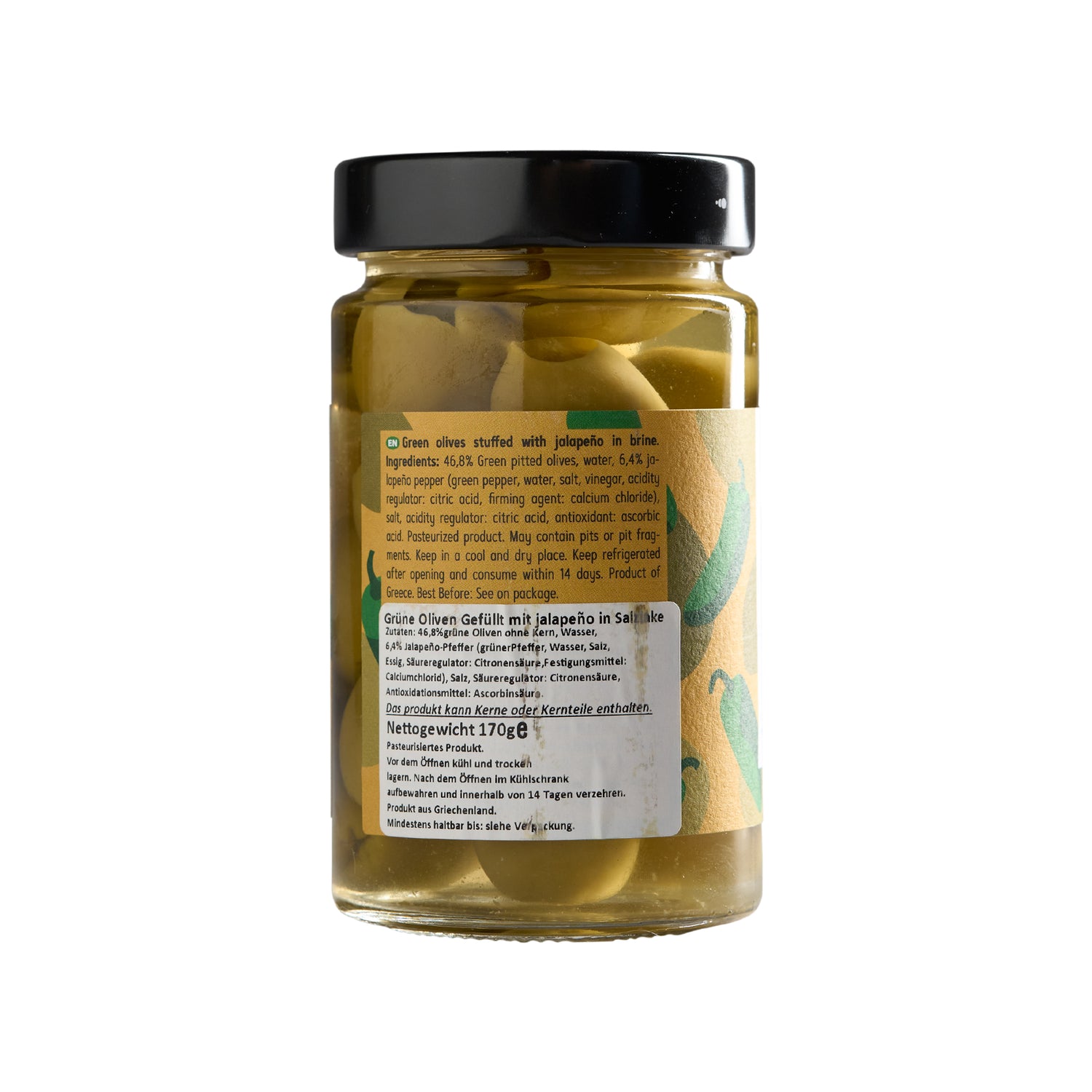 oliven aufbewahren Grüne Oliven gefüllt mit Jalapeno Olymp Konstantopoulos 320 ml – Atlas Food