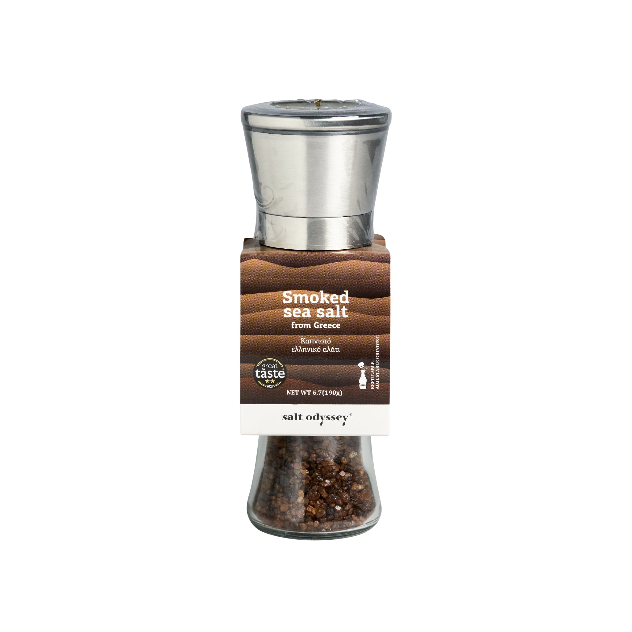 Salt Odyssey Mühle Meersalz geräuchert in Buche 190 g