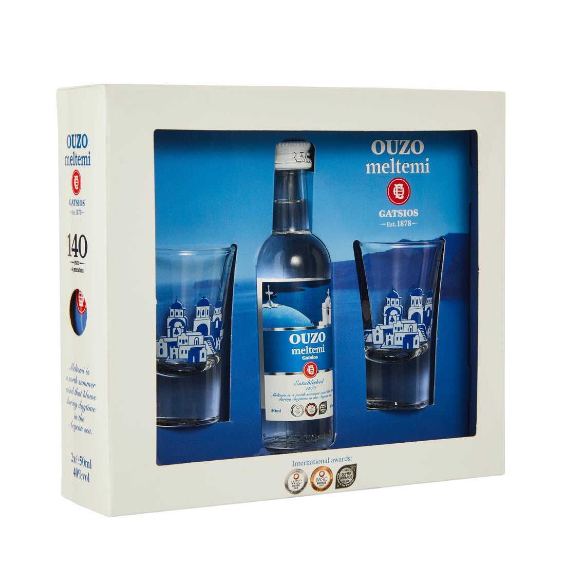 Ouzo Meltemi mit zwei Gläsern Gatsios 0,05
